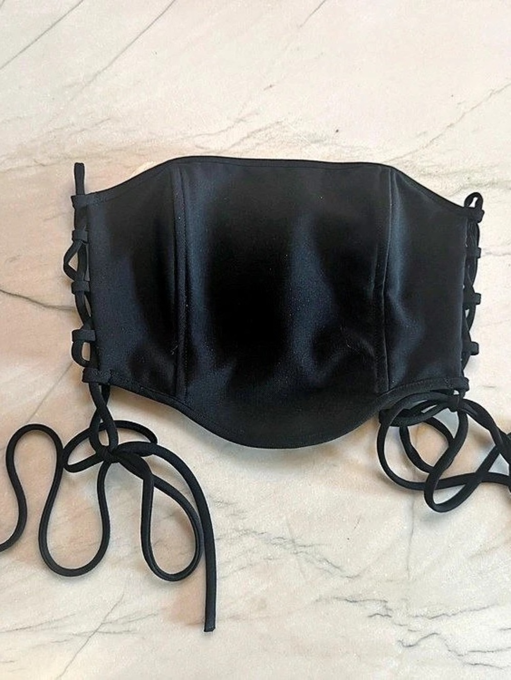 Camila Coelho Kyla Bustier Black Lace-Up Crop Top Size Small